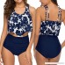 Yucode Swimsuits Laides Two Piece Plus Size Bikini Sexy Backless Halter Printed Swimwear Set Flower Tankini Navy B07Q44QZM5